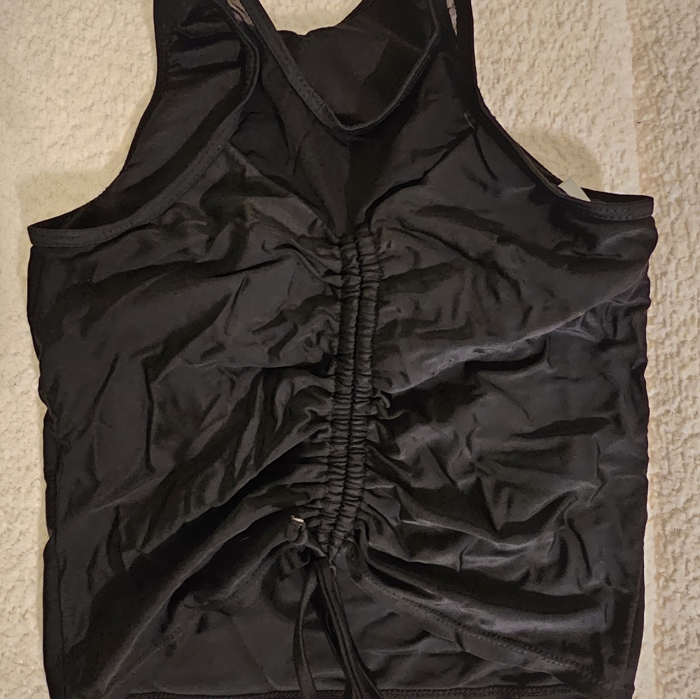 Black swim top with gathering detail